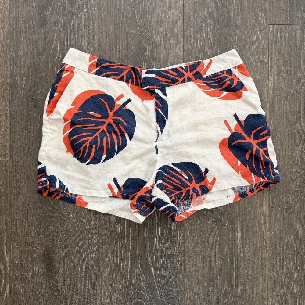 Lucky Brand Sz 4 Tossed Leaf 100% Linen Shorts Tropical Vacation Resort Boho